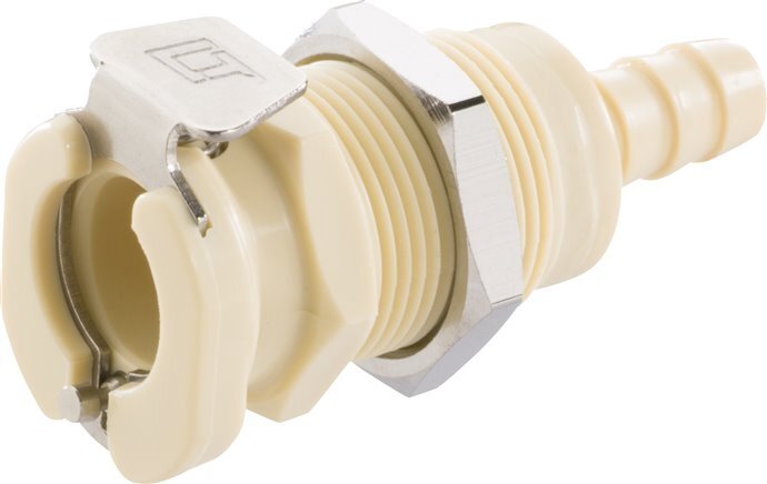 PP DN 6.4 Linktech Kupplungsmuffe 6.4 mm Schlauchsäule Bulkhead Double Shut-Off Beige 40 Serie