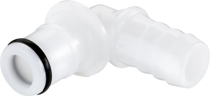 POM DN 6.4 Linktech Coupling Plug 6.4 mm Hose Pillar Double Shut-Off 90-deg 50 Series