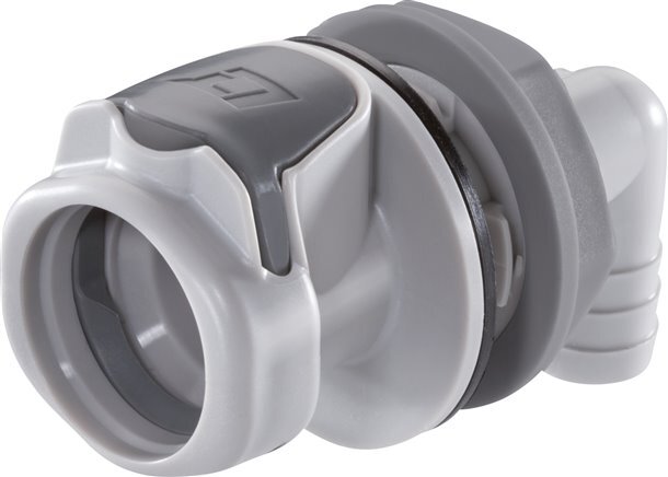 PP DN 9.5 Linktech Coupling Socket 12.7 mm Hose Pillar Bulkhead Double Shut-Off 90-deg 60 Series
