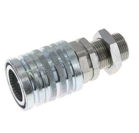 Steel DN 12.5 Hydraulic Coupling Socket 15 mm L Compression Ring Bulkhead ISO 7241-1 A/8434-1 D 20.5mm