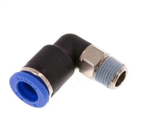 8mm x R1/8'' 90deg Winkel-Steckverschraubung mit Außengewinde Messing/PA 66 NBR kurze Hülse drehbar [2 Stück]