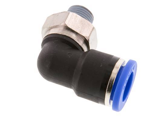 10mm x R1/8'' 90deg Winkel-Steckverschraubung mit Außengewinde Messing/PA 66 NBR kurze Hülse drehbar [2 Stück]