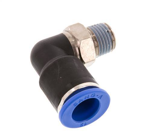 12mm x R1/4'' 90deg Winkel-Steckverschraubung mit Außengewinde Messing/PA 66 NBR kurze Hülse drehbar [2 Stück]