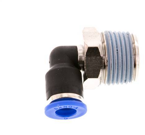 6mm x R3/8'' 90deg Winkel-Steckverschraubung mit Außengewinde Messing/PA 66 NBR kurze Hülse drehbar [2 Stück]