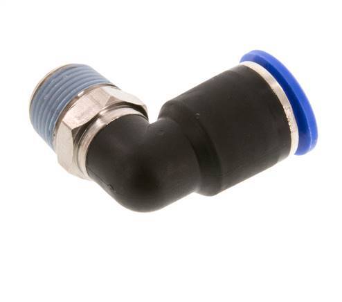12mm x R3/8'' 90deg Winkel-Steckverschraubung mit Außengewinde Messing/PA 66 NBR kurze Hülse drehbar [2 Stück]
