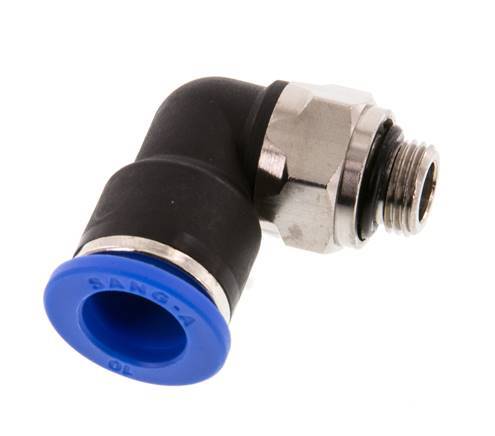 10mm x G1/8'' 90deg Winkel-Steckverschraubung mit Außengewinde Messing/PA 66 NBR kurze Hülse drehbar [2 Stück]
