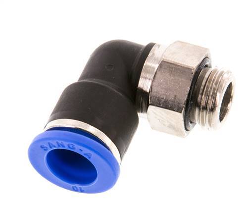 10mm x G1/4'' 90deg Winkel-Steckverschraubung mit Außengewinde Messing/PA 66 NBR kurze Hülse drehbar [2 Stück]
