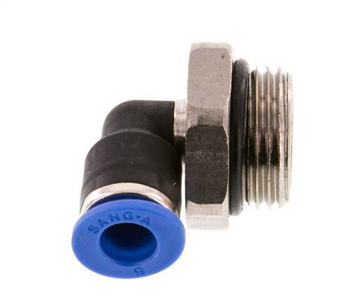 6mm x G3/8'' 90deg Winkel-Steckverschraubung mit Außengewinde Messing/PA 66 NBR kurze Hülse drehbar [2 Stück]