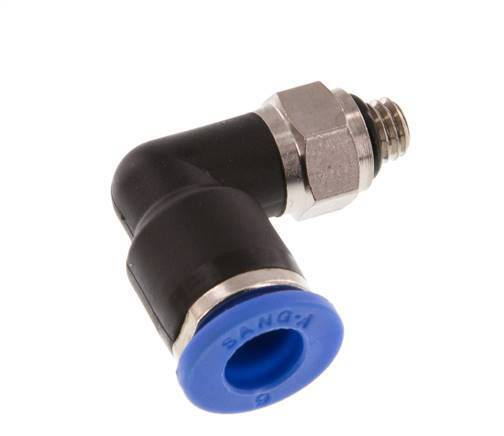 6mm x M 5 90Grad Winkel-Steckverschraubung mit Außengewinde Messing/PA 66 NBR drehbar [2 Stück]