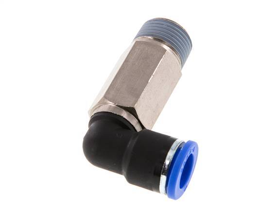 10mm x R3/8'' 90deg Winkel-Steckverschraubung mit Außengewinde Messing/PA 66 NBR lange Hülse drehbar [2 Stück]