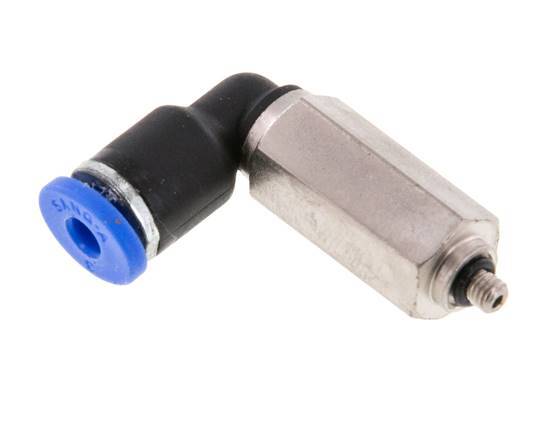 3mm x M 3 90Grad Winkel-Steckverschraubung mit Außengewinde Messing/PA 66 NBR lange Hülse drehbar [2 Stück]
