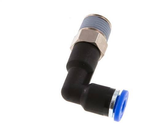 4mm x R1/8'' 90deg Elbow Push-in Fitting with Male Threads Brass/PA 66 NBR Long Body Rotatable [5 Pieces]