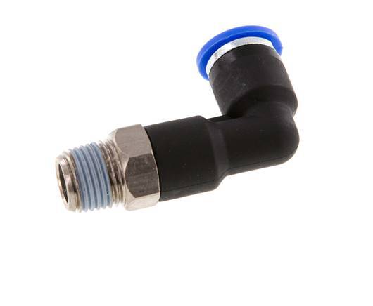 6mm x R1/8'' 90deg Elbow Push-in Fitting with Male Threads Brass/PA 66 NBR Long Body Rotatable [5 Pieces]