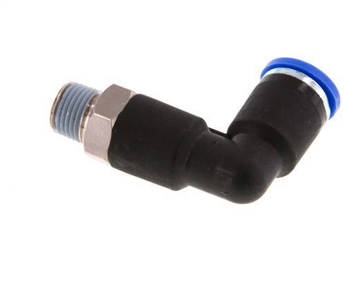 8mm x R1/8'' 90deg Winkel-Steckverschraubung mit Außengewinde Messing/PA 66 NBR Langer Körper drehbar [2 Stück]
