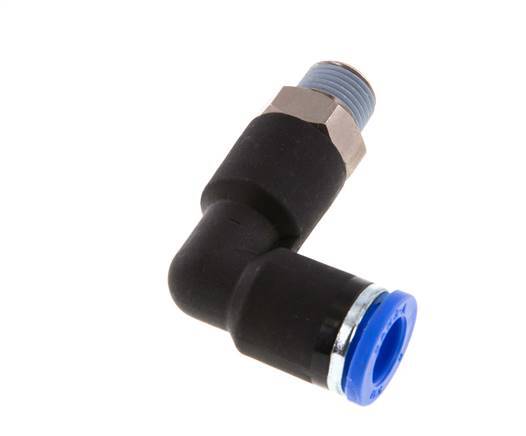 8mm x R1/8'' 90deg Elbow Push-in Fitting with Male Threads Brass/PA 66 NBR Long Body Rotatable [2 Pieces]