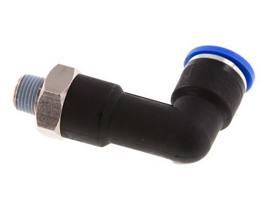 10mm x R1/8'' 90deg Winkel-Steckverschraubung mit Außengewinde Messing/PA 66 NBR langer Körper drehbar [2 Stück]