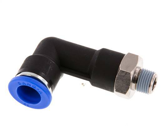 10mm x R1/8'' 90deg Winkel-Steckverschraubung mit Außengewinde Messing/PA 66 NBR langer Körper drehbar [2 Stück]
