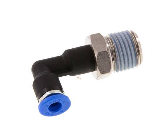 4mm x R1/4'' 90deg Elbow Push-in Fitting with Male Threads Brass/PA 66 NBR Long Body Rotatable [2 Pieces]