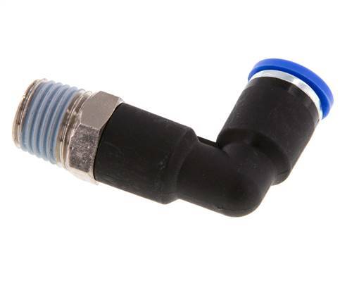 8mm x R1/4'' 90deg Elbow Push-in Fitting with Male Threads Brass/PA 66 NBR Long Body Rotatable [2 Pieces]