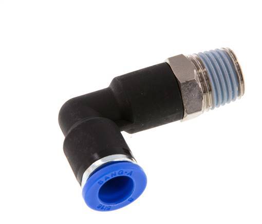 8mm x R1/4'' 90deg Elbow Push-in Fitting with Male Threads Brass/PA 66 NBR Long Body Rotatable [2 Pieces]