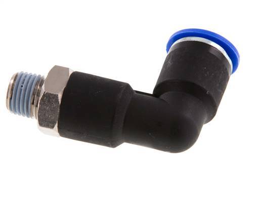 12mm x R1/4'' 90deg Elbow Push-in Fitting with Male Threads Brass/PA 66 NBR Long Body Rotatable [2 Pieces]