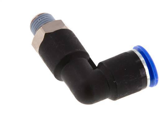 12mm x R1/4'' 90deg Elbow Push-in Fitting with Male Threads Brass/PA 66 NBR Long Body Rotatable [2 Pieces]