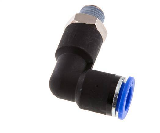 12mm x R1/4'' 90deg Elbow Push-in Fitting with Male Threads Brass/PA 66 NBR Long Body Rotatable [2 Pieces]