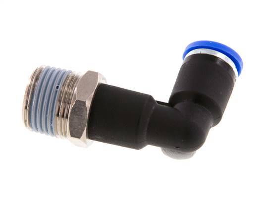 8mm x R3/8'' 90deg Winkel-Steckverschraubung mit Außengewinde Messing/PA 66 NBR langer Körper drehbar [2 Stück]