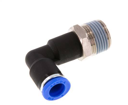 8mm x R3/8'' 90deg Winkel-Steckverschraubung mit Außengewinde Messing/PA 66 NBR langer Körper drehbar [2 Stück]