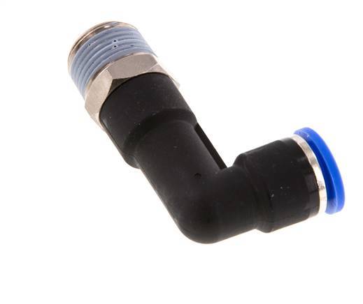 10mm x R3/8'' 90deg Elbow Push-in Fitting with Male Threads Brass/PA 66 NBR Long Body Rotatable [2 Pieces]