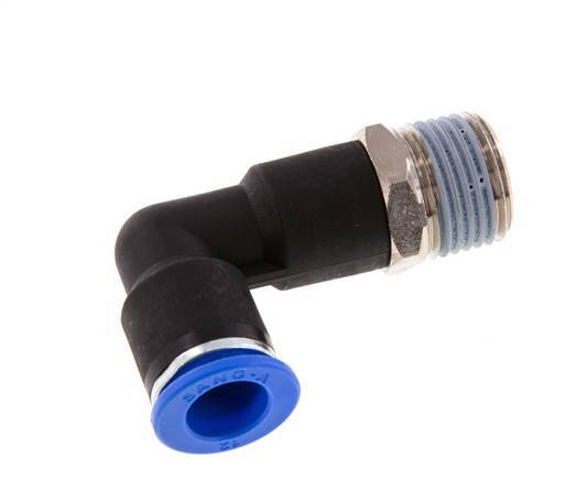 12mm x R1/2'' 90deg Winkel-Steckverschraubung mit Außengewinde Messing/PA 66 NBR Langer Körper drehbar [2 Stück]