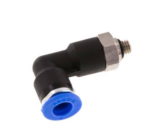 6mm x M 5 90° Winkel-Steckverschraubung mit Außengewinde Messing/PA 66 NBR Langer Körper drehbar [2 Stück]