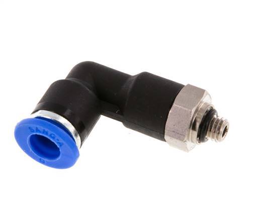 6mm x M 5 90° Winkel-Steckverschraubung mit Außengewinde Messing/PA 66 NBR Langer Körper drehbar [2 Stück]