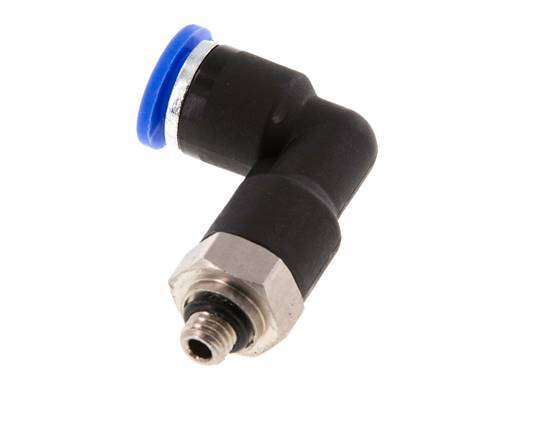 6mm x M 5 90° Winkel-Steckverschraubung mit Außengewinde Messing/PA 66 NBR Langer Körper drehbar [2 Stück]