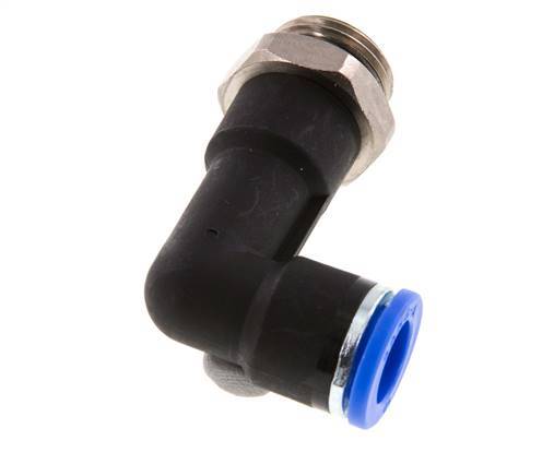 10mm x G3/8'' 90deg Winkel-Steckverschraubung mit Außengewinde Messing/PA 66 NBR langer Körper drehbar [2 Stück]