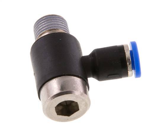 4mm x R1/8'' 90deg Elbow L-shape Push-in Fitting with Male Threads Brass/PA 66 NBR Inner Hexagon Rotatable [2 Pieces]