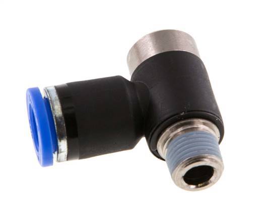 8mm x R1/8'' 90deg Elbow L-shape Push-in Fitting with Male Threads Brass/PA 66 NBR Inner Hexagon Rotatable [2 Pieces]