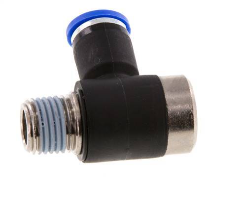 8mm x R1/4'' 90deg Elbow L-shape Push-in Fitting with Male Threads Brass/PA 66 NBR Inner Hexagon Rotatable [2 Pieces]