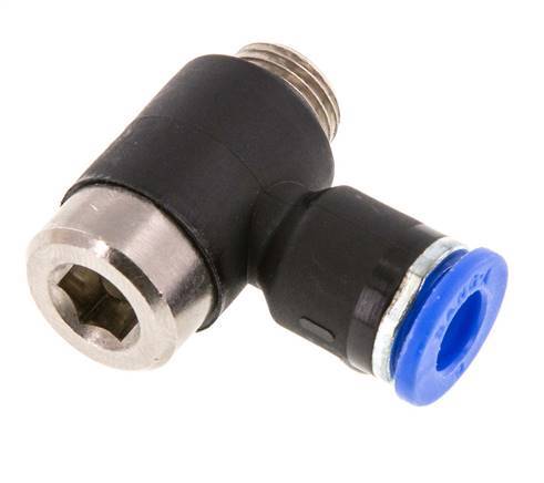 6mm x G1/8'' 90deg Elbow L-shape Push-in Fitting with Male Threads Brass/PA 66 NBR Inner Hexagon Rotatable [2 Pieces]