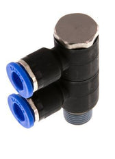 6mm x R1/8'' 2-Wege-Verteiler-Steckverschraubung mit Außengewinde Messing/PA 66 NBR drehbar