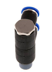 6mm x R1/8'' 2-way Manifold Push-in Fitting with Male Threads Brass/PA 66 NBR Rotatable