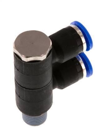 6mm x R1/8'' 2-Wege-Verteiler-Steckverschraubung mit Außengewinde Messing/PA 66 NBR drehbar