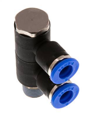 6mm x R1/8'' 2-Wege-Verteiler-Steckverschraubung mit Außengewinde Messing/PA 66 NBR drehbar