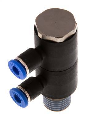 4mm x R1/4'' 2-way Manifold Push-in Fitting with Male Threads Brass/PA 66 NBR Rotatable