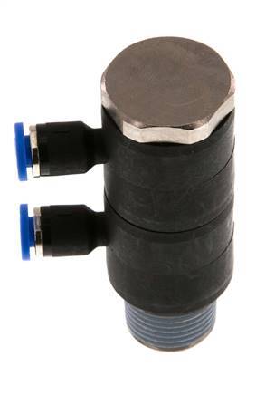 4mm x R3/8'' 2-way Manifold Push-in Fitting with Male Threads Brass/PA 66 NBR Rotatable