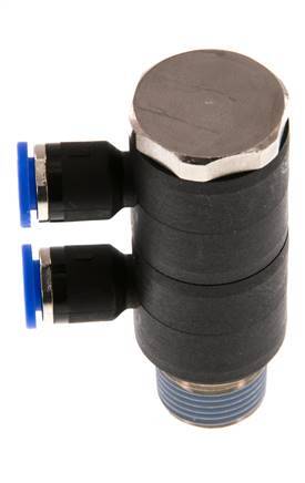 6mm x R3/8'' 2-way Manifold Push-in Fitting with Male Threads Brass/PA 66 NBR Rotatable