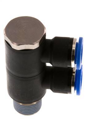 10mm x R3/8'' 2-Wege-Verteiler-Steckverschraubung mit Außengewinde Messing/PA 66 NBR drehbar