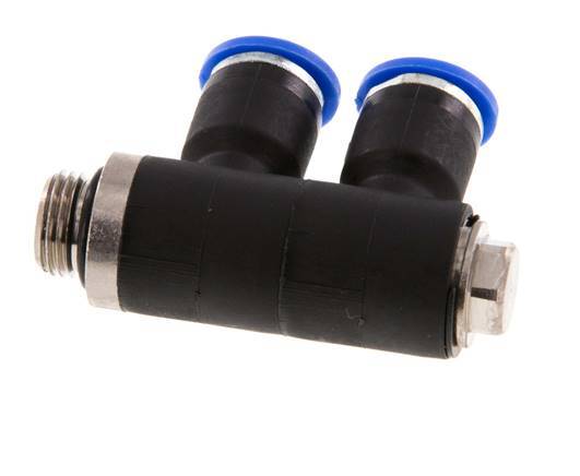 6mm x G1/8'' 2-way Manifold Push-in Fitting with Male Threads Brass/PA 66 NBR Rotatable