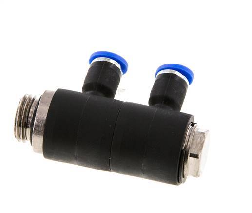 4mm x G1/4'' 2-way Manifold Push-in Fitting with Male Threads Brass/PA 66 NBR Rotatable