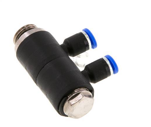 4mm x G1/4'' 2-way Manifold Push-in Fitting with Male Threads Brass/PA 66 NBR Rotatable